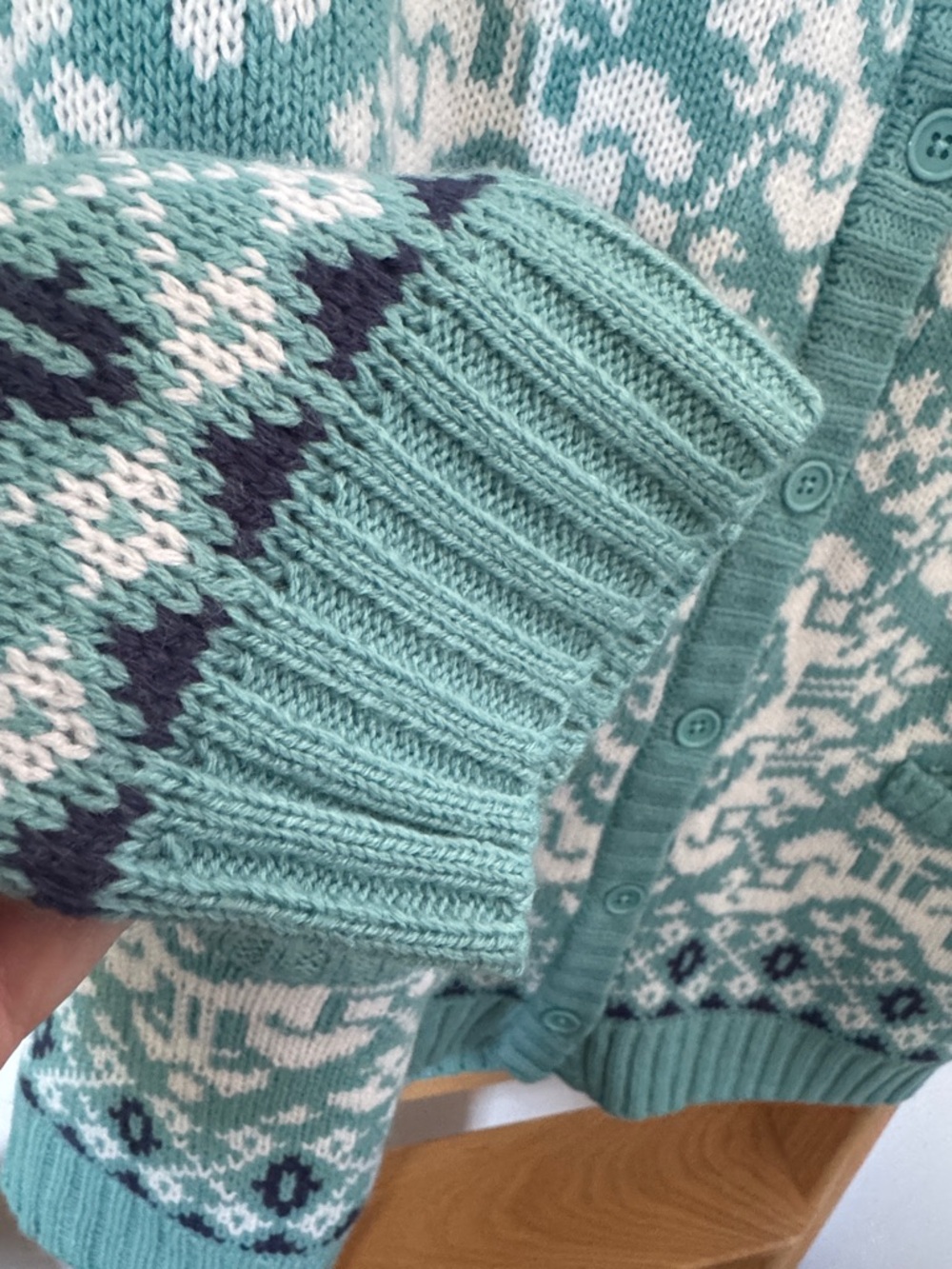 🆕 National Women's Fair Isle Patterned Teal and White Button-Up Cardigan Sweater - Picture 5 of 10